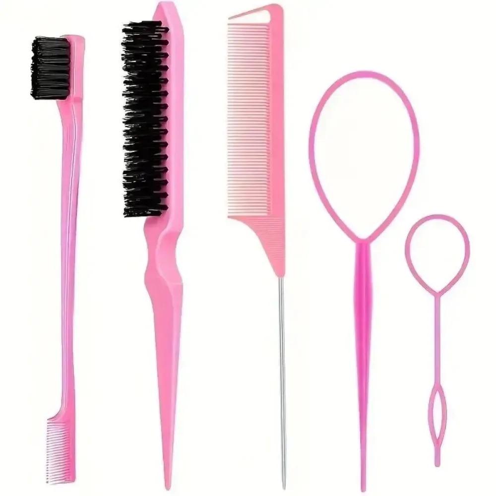 5Pcs Hair Styling Tools Set Rat Tail Comb Dual-End Eyebrow Brush Triple Row Hairbrush Hair Coiler Salon Styling Combs for Women
