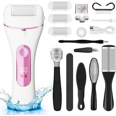Electric Foot Callus Remover Rechargeable - 12 In 1 Pedicure Kit with 3 Rollers,Portable Foot File Scrubber for Dead Skin Removal,Waterproof &Painless