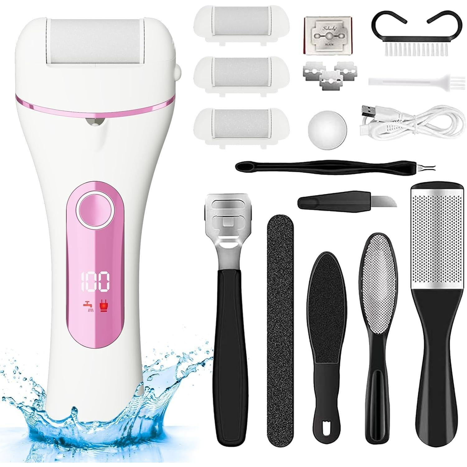 

Electric Foot Callus Remover Rechargeable - 12 in 1 Pedicure Kit with 3 Rollers,Portable Foot File Scrubber for Dead Skin Removal,Waterproof &Painless розовый