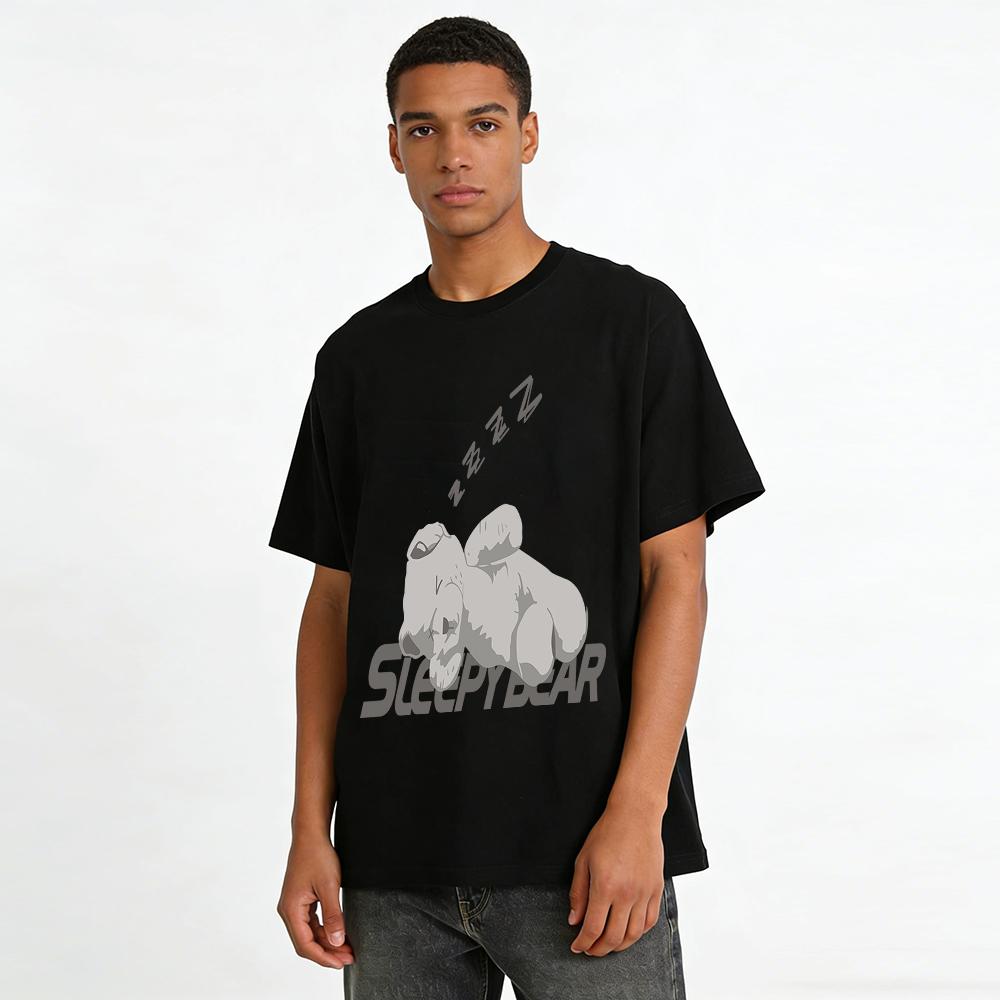 Sleepy Bear Print Casual T-Shirt Unisex Loose Breathable Top For Daily Home Wear And Outgoing Pure cotton T-shirt