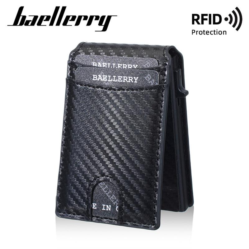 Baellerry Carbon Fiber Texture Anti RFID Theft Card Holder Artificial Leather Purses Wallets Vintage Design Business ID Credit Card Holders