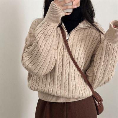 Damen Pullover Strickpullover Herbst und Winter Neue Reißverschluss Casual Langarm Pullover Top Damen