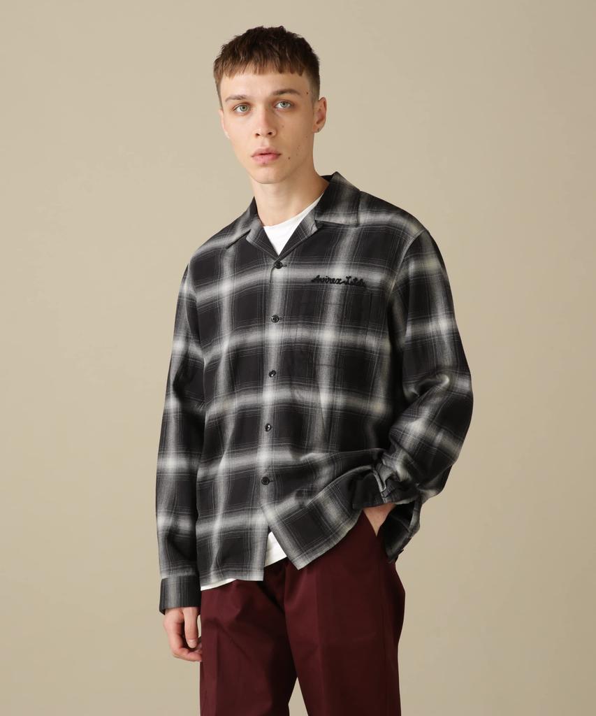 Avirex Long Sleeve Cotton Linen Ombre Size M Size Size OMBRE SHIRT Men's Shirt, (010), Black, 783-3120014, A/DINER/L/S C/L