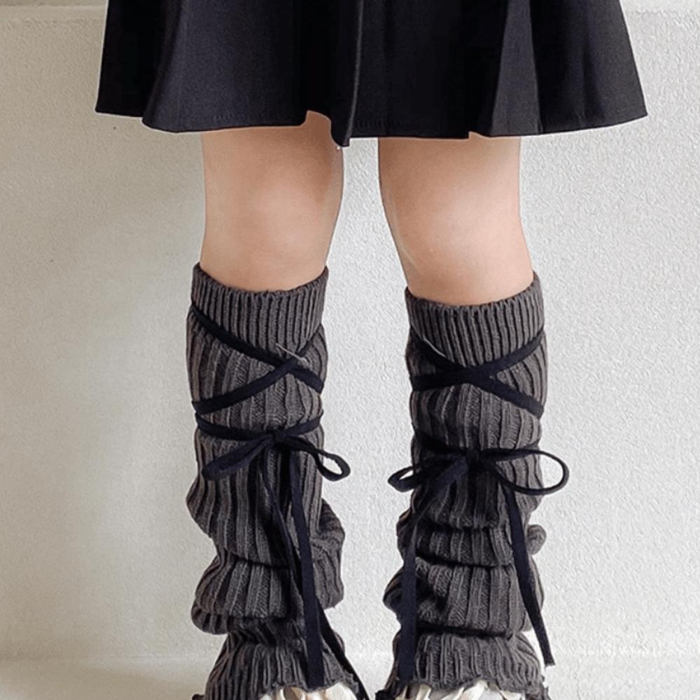 

JK Knitted Leg Cover Korean Style Strap Leg Socks Cute Children s Leg Warmers Baby сірий
