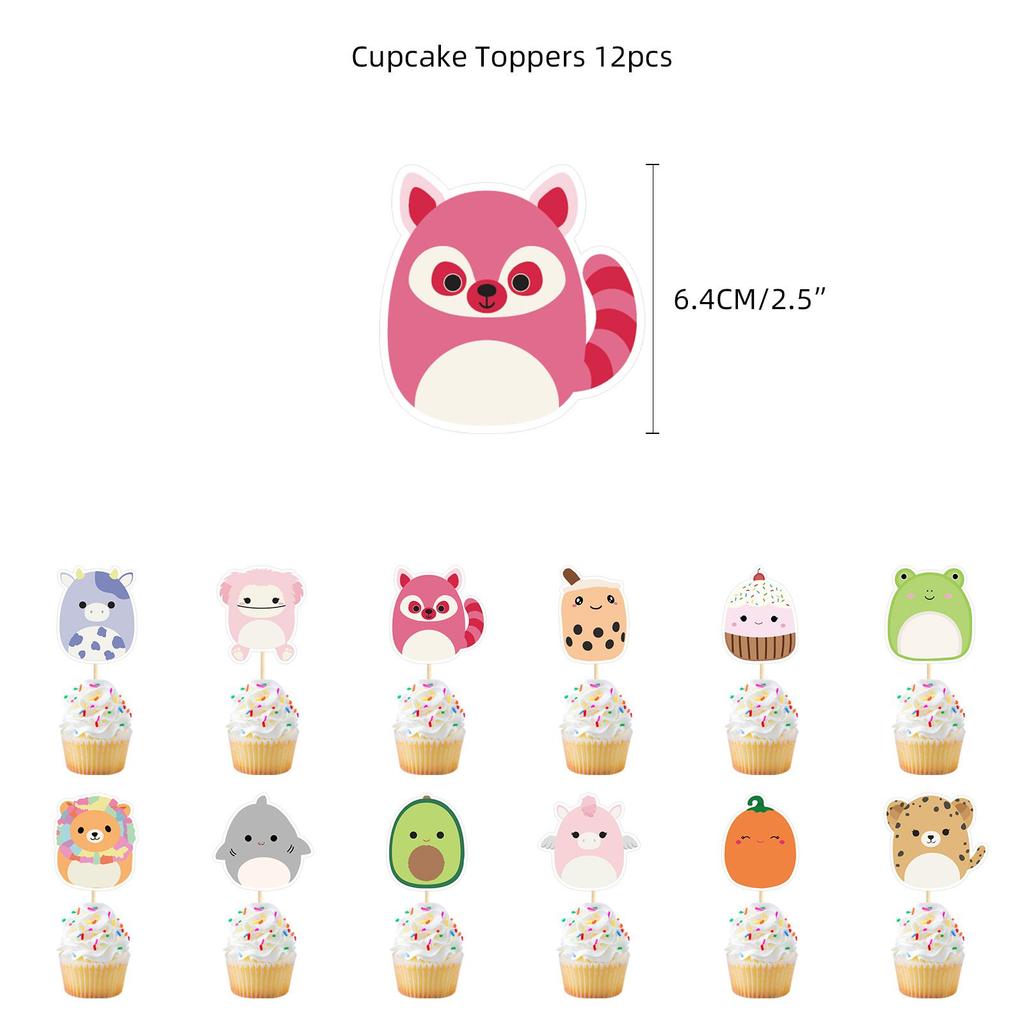 Party Squishmallows Birthday Supplies Cupcake Topper Balloon Banner Decoration