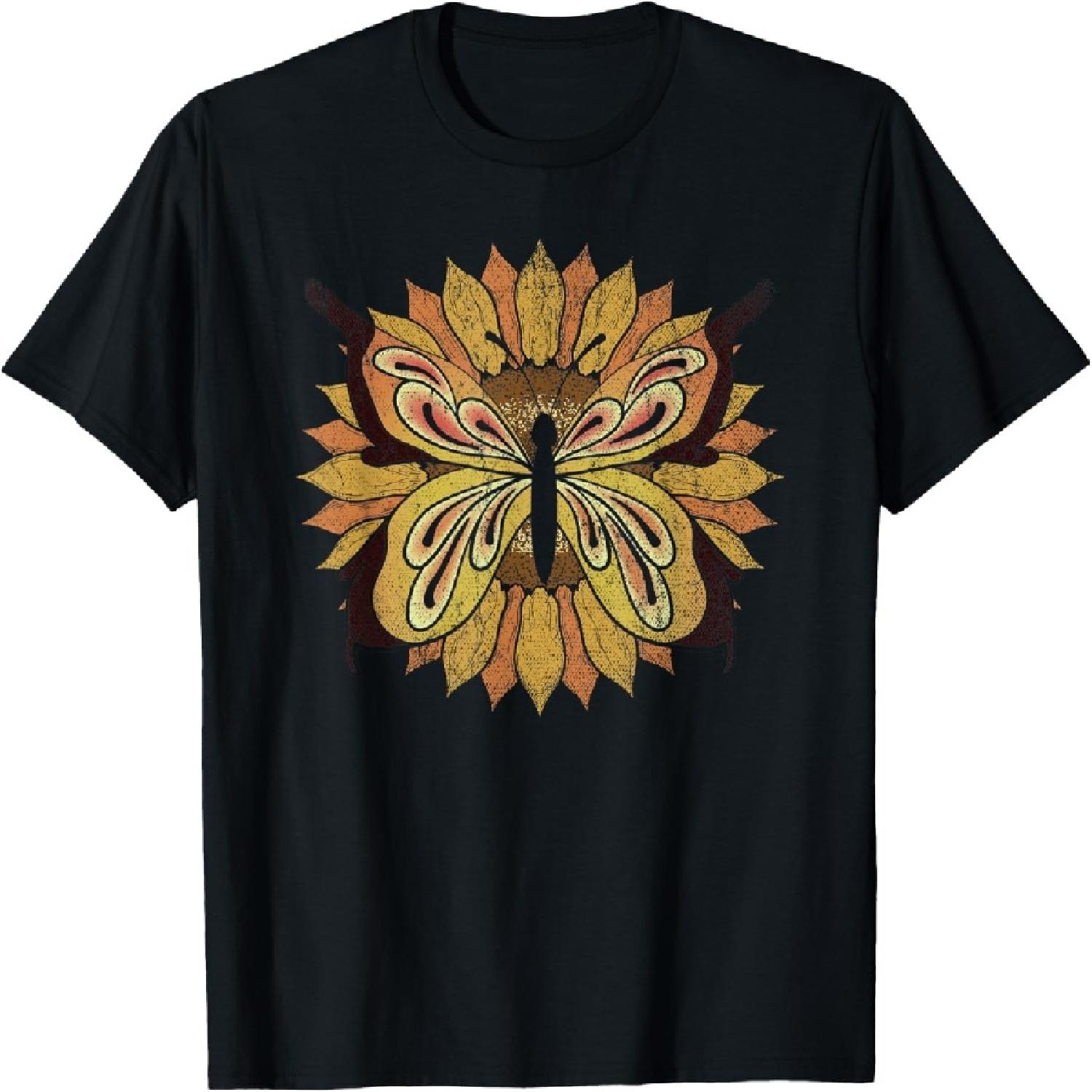 Sunshine Butterfly Yellow Flower Blossom Vintage Sunflower Men Women Kids T-Shirt S