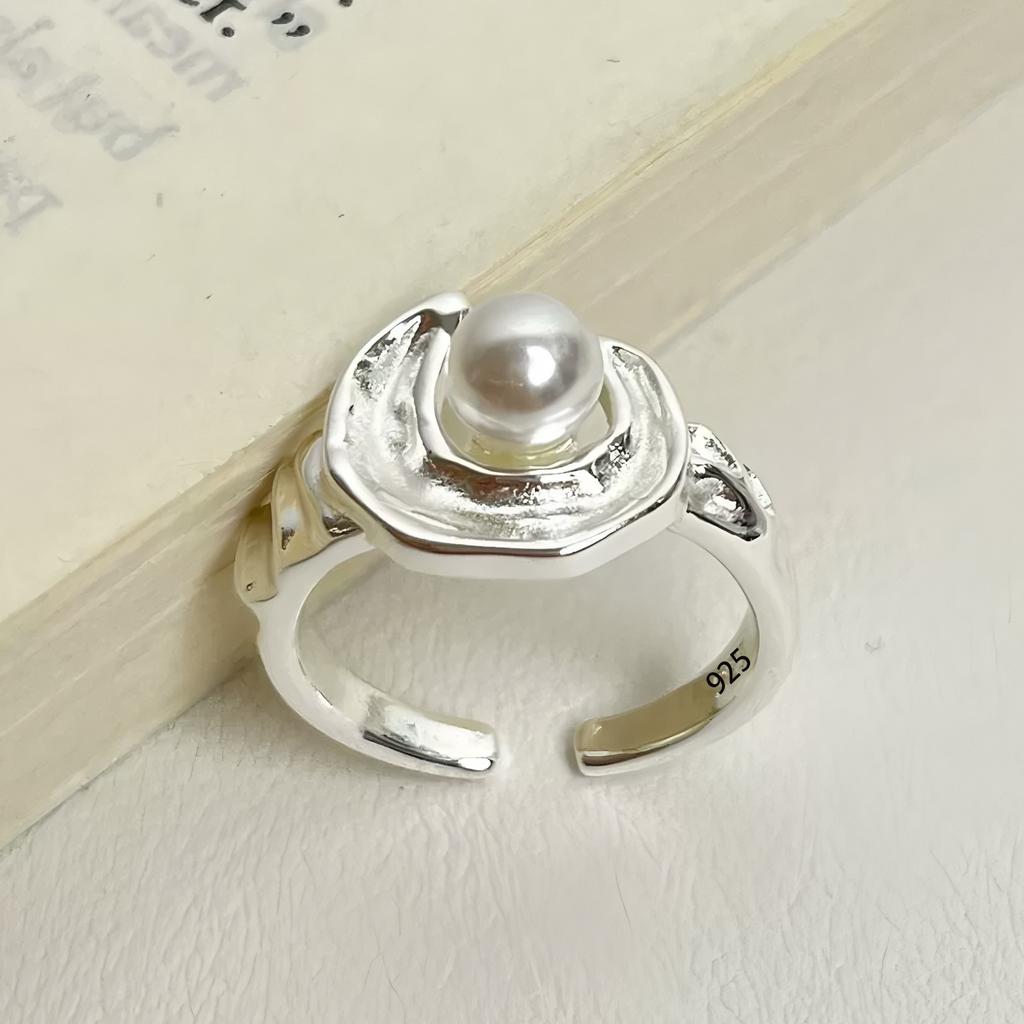 925 Silber Liebesherz Ring für Damen Mädchen Geschenk Linie Perle Koreanischer Süßer Schmuck Geburtstagsgeschenk