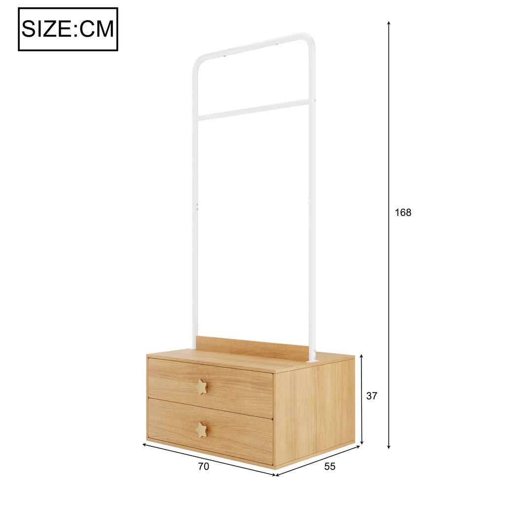 Kleiderschrank (Einzelstück 70 × 55 × 170 cm), Doppeltürdesign mit großen Staufächern, griffförmige Cartoon-Griffe und erhöhte Füße, Holzfarbe