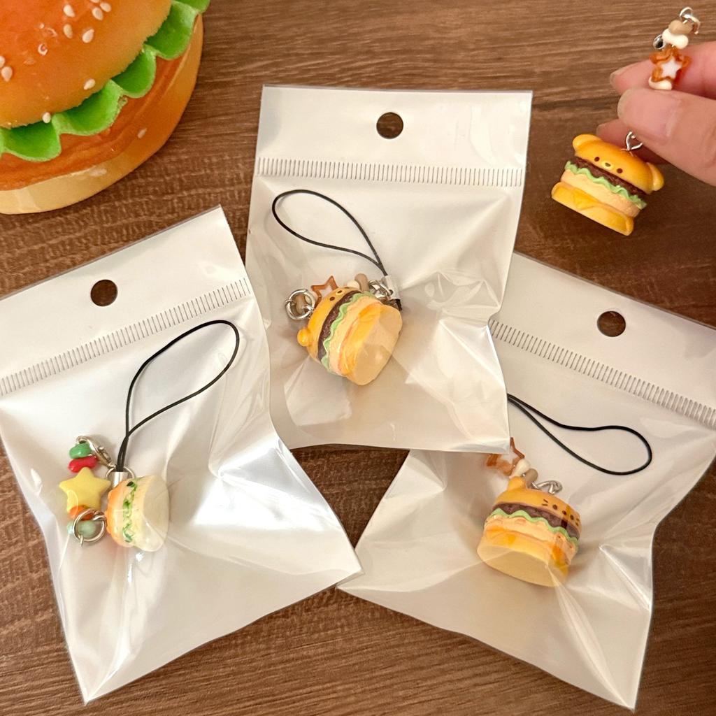3 Pcs Burger Pendant Cartoon 3D Pendant for Cats and Puppies Mobile Phone Hanging Rope Student Keychain