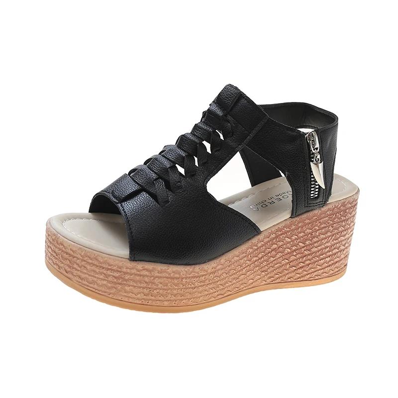 

Новые женские летние туфли на покатом каблуке, кожаные сандалии-гладиаторы на молнии, женские сандалии на среднем каблуке и платформе с молнией, женские сандалии на высоком каблуке 37