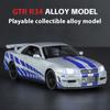 1/32 Scale Nissan GTR-R34 Alloy Car Model, Lluminated Wheels & Engine Sounds, Kids Collectible Racing Toy, Fun for Racing Fans