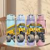 1PC Yellow Monster Truck School Bus Vehicle 750ml Color Plastic Sports Water Bottle Leakproof Flip Straw Lid Suitable for Sports Office Home Use