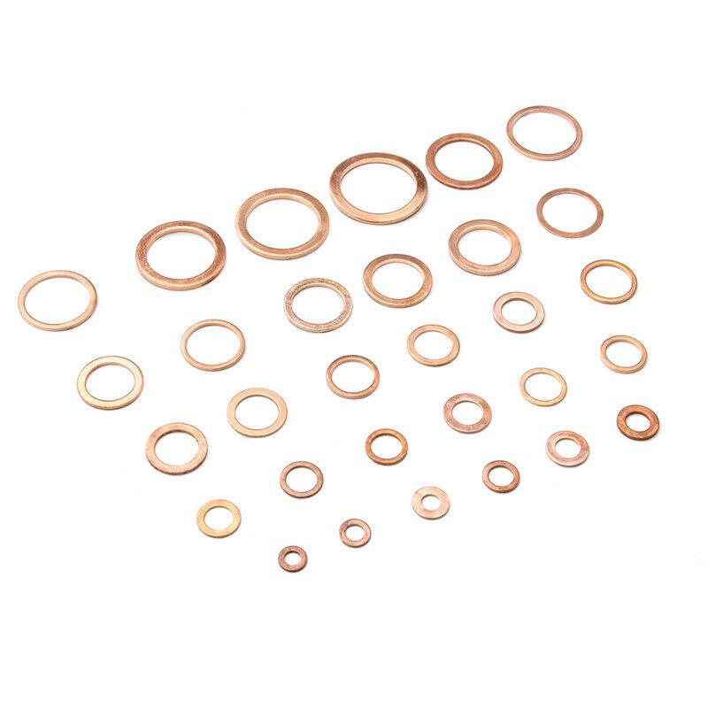 100pcs Copper Crush Washer Gasket Set Flat Ring Seal Assortment Kit