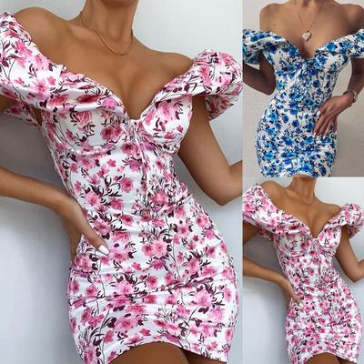 Vestido de temperamento delgado a la cadera con sujetador estampado Sexy a la moda de verano para mujer
