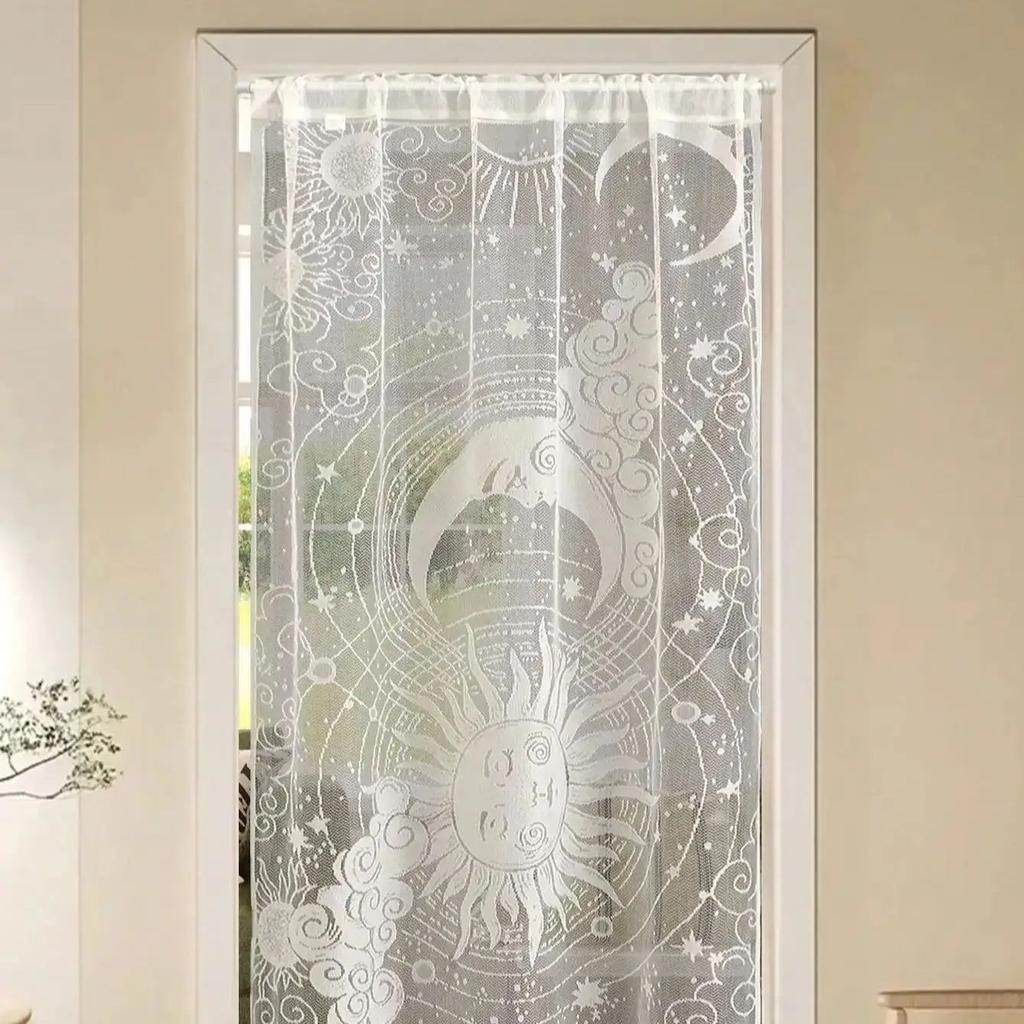 Cortina Transparente para Porta 72 Polegadas Bordada Floral Semitransparente Bordado Voile Floral Cortina para Porta Francesa Drapeado com Filtro de Luz Varão