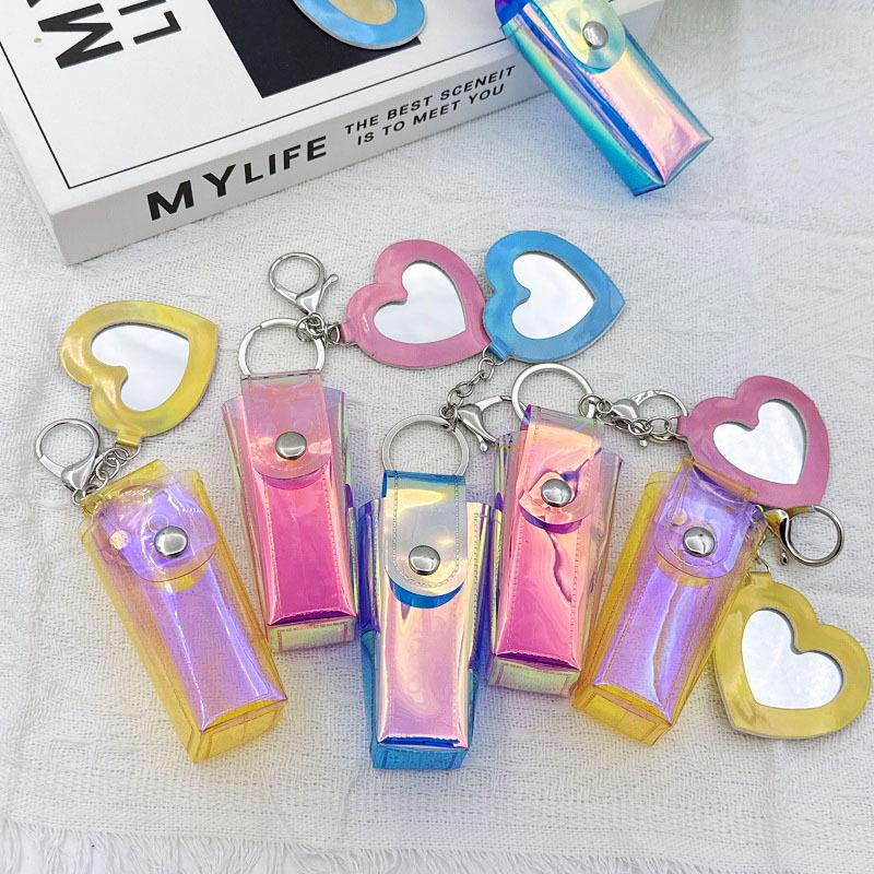 Portable Lipstick Bag Pouch Lip Balm Bag Keychain Holder Creative Lipsticks Protective Cover With Mirror