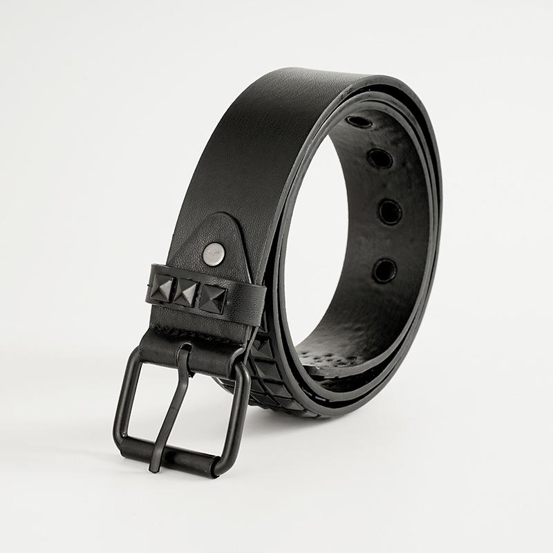 Meier Punk Belt - Men's Black Square Bead Pyramid Rivet Belt - Grab Bead Unisex