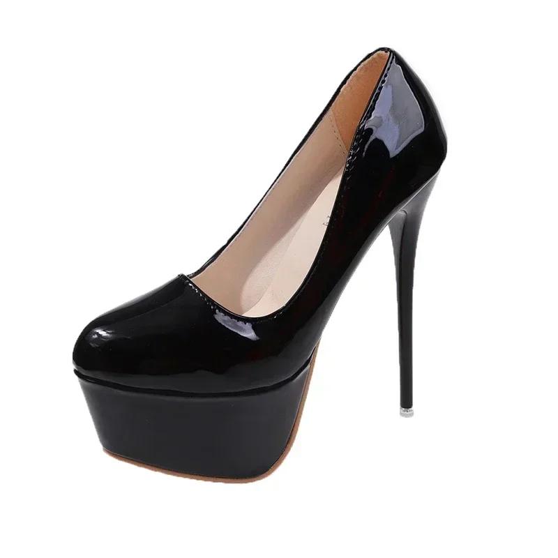 Sexy Thick-soled High-heeled Shoes Large Size 45 Slip-on High-heeled Shoes Wedding Shoes Banquet Shallow-mouth Heel Height16.5cm