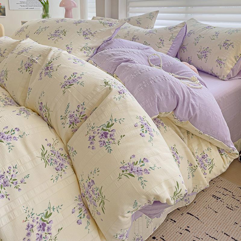 Flowers Print Bedding Comforter Set with Pillowcase Bed Sheet Single Full Size Bed Linen Duvet Cover Set Queen/King Double Bed