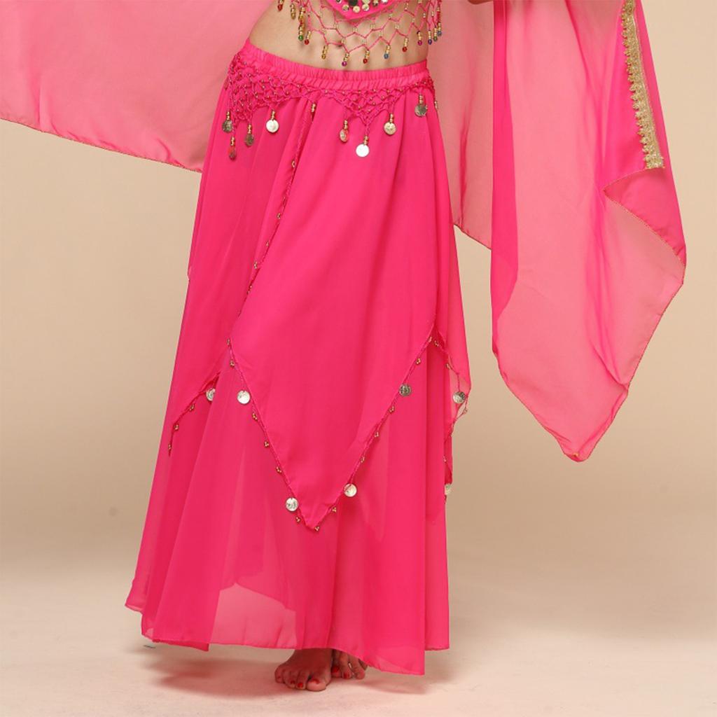 Ladies' Belly Dance Skirt Hanging Coin Skirt Chiffon Big Swing Skirt Performance Dress Shining Stage Performance Dress Shining Half Body Skirt