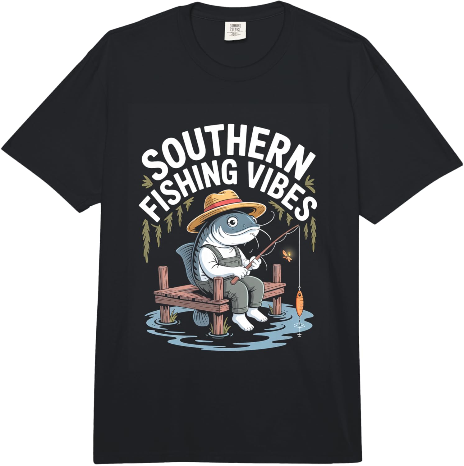 Southern Fishing Vibes Cartoon Catfish Dock Angler Comfort Colors Adult Heavyweight T-Shirt S разноцветный