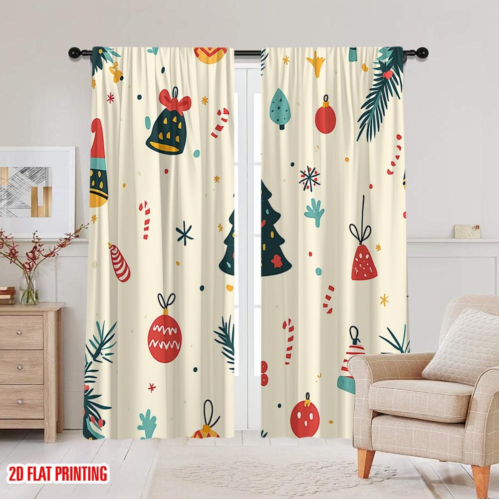 2pcs,2D Plane Printing Contemporary Curtains Christmas Tree Snowman Winter Gift Polyester Easy Install (without Rod) All Seasons