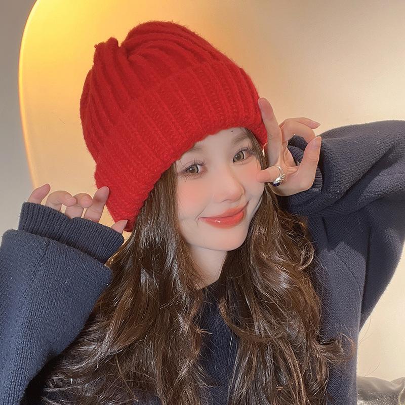 Japanese Autumn and Winter New Korean Version Big Head Wool Hat Showing Face Small Knit Hat Ear Protection and Warmth Fashion Pile Hat Men