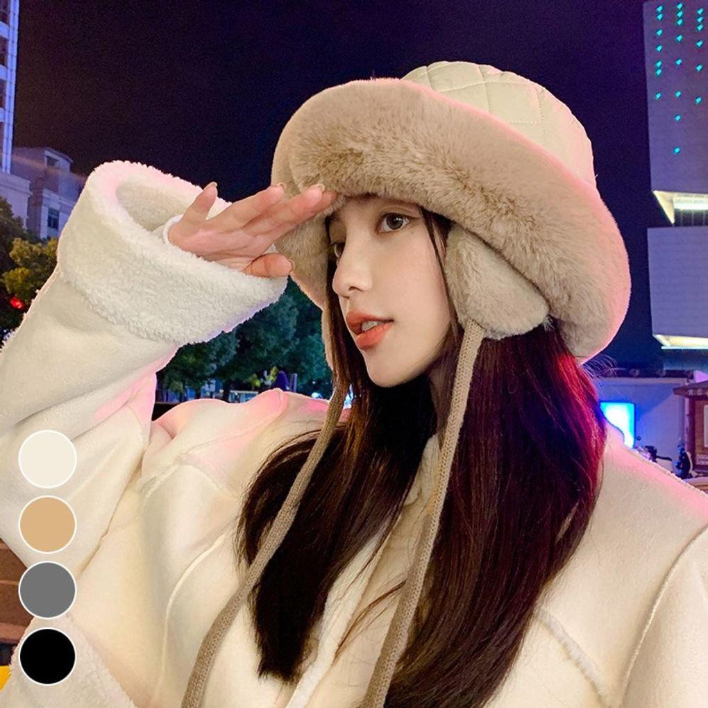 Winter functional padded fur earflap bucket hat