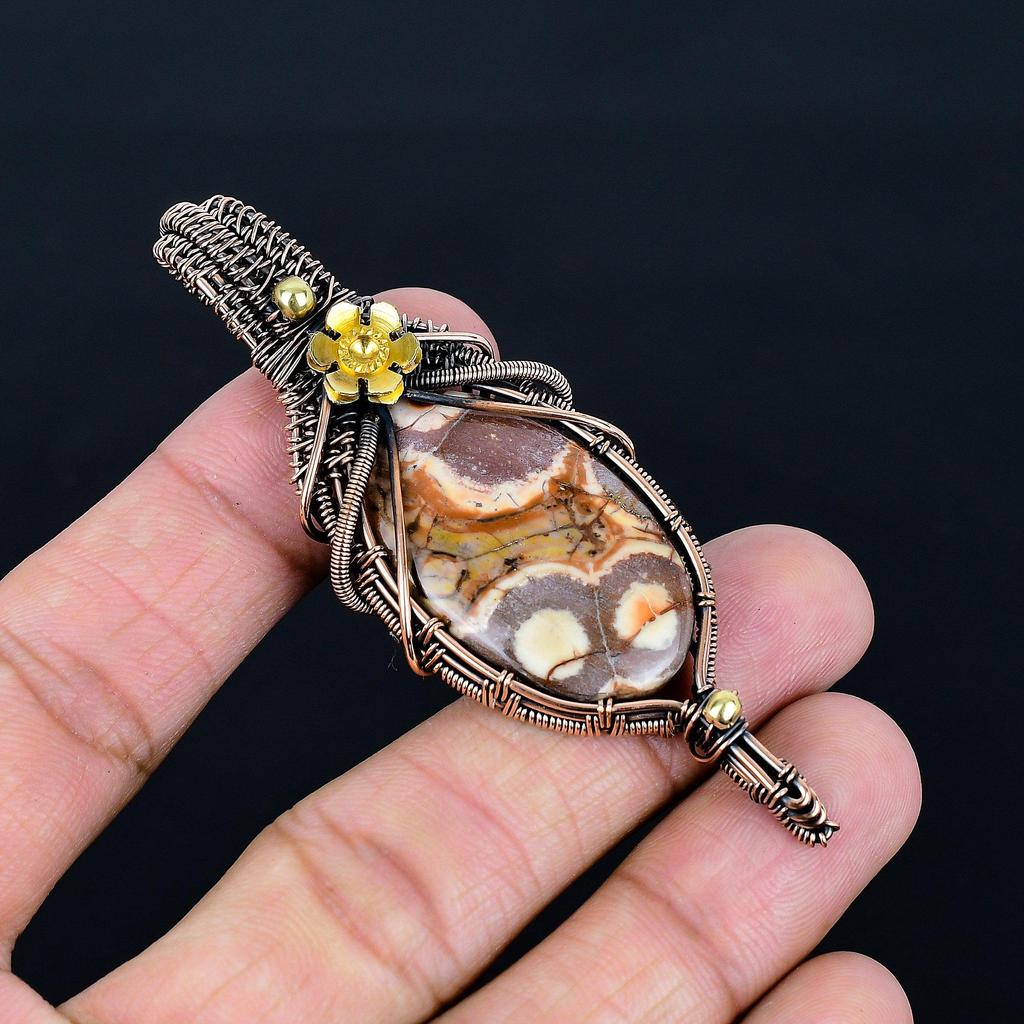Bird Eye Rhyolite 999 Copper Wire Wrapped Pendant, Handmade Gemstone Jewelry Pendant Gift For Birthday