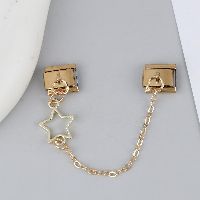 Stainless Steel Cherry Heart Star Gold Color Tassel Chain Italian Charm Links Fit 9Mm Bracelet Diy Making Jewelry Accessories