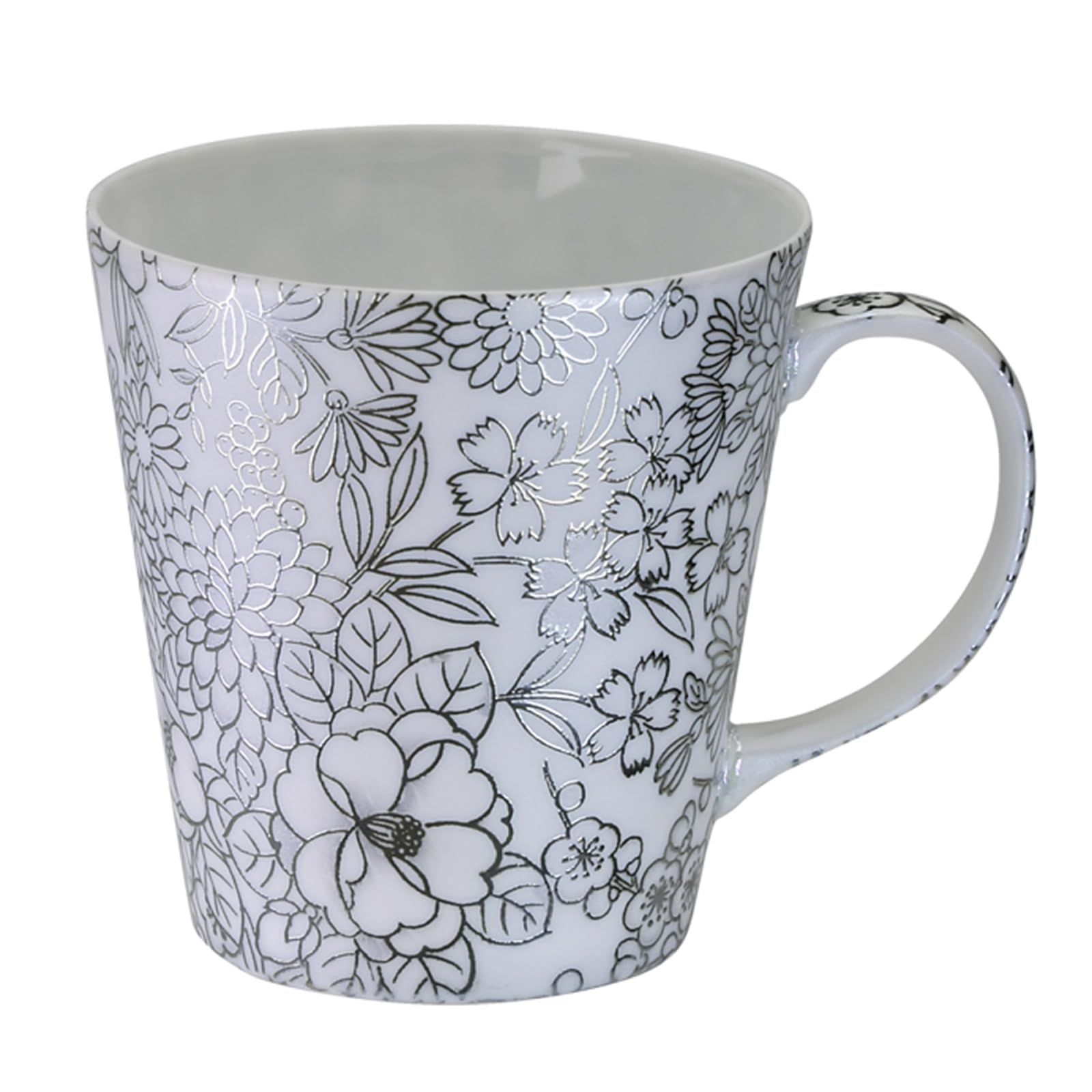 

Mino Ware Mug, Approx. 380ml, Microwave-Safe, Light Yuzen Pattern, Thin Black, Made in Japan, HYM-3053C