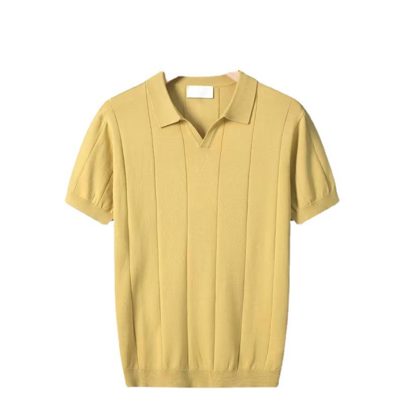 Men's Ice Silk Summer Polo Shirt - Short Sleeve, Solid Color, Multicolor Lapel