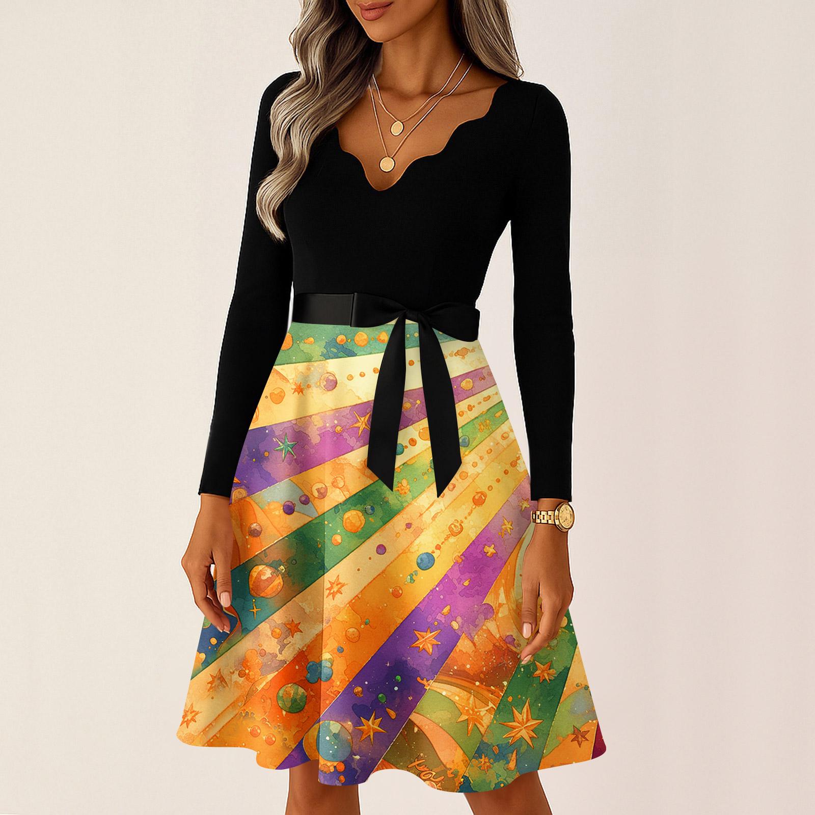 

Женское повседневное модное платье с V-образным вырезом и длинным рукавом с принтом в винтажном стиле M