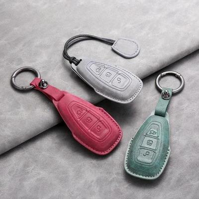 Capa Protetora de Couro para Chave Remota de Carro para Ford Focus 3 4 ST Mondeo MK3 MK4 Fiesta Fusion Kuga Chaveiro de Carro