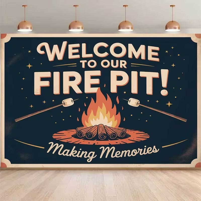 

2D Flat Printing Vintage Campfire Backdrop for S mores Night and Family Gathering Photoshoot 47.2x31.5inch/120*80cm