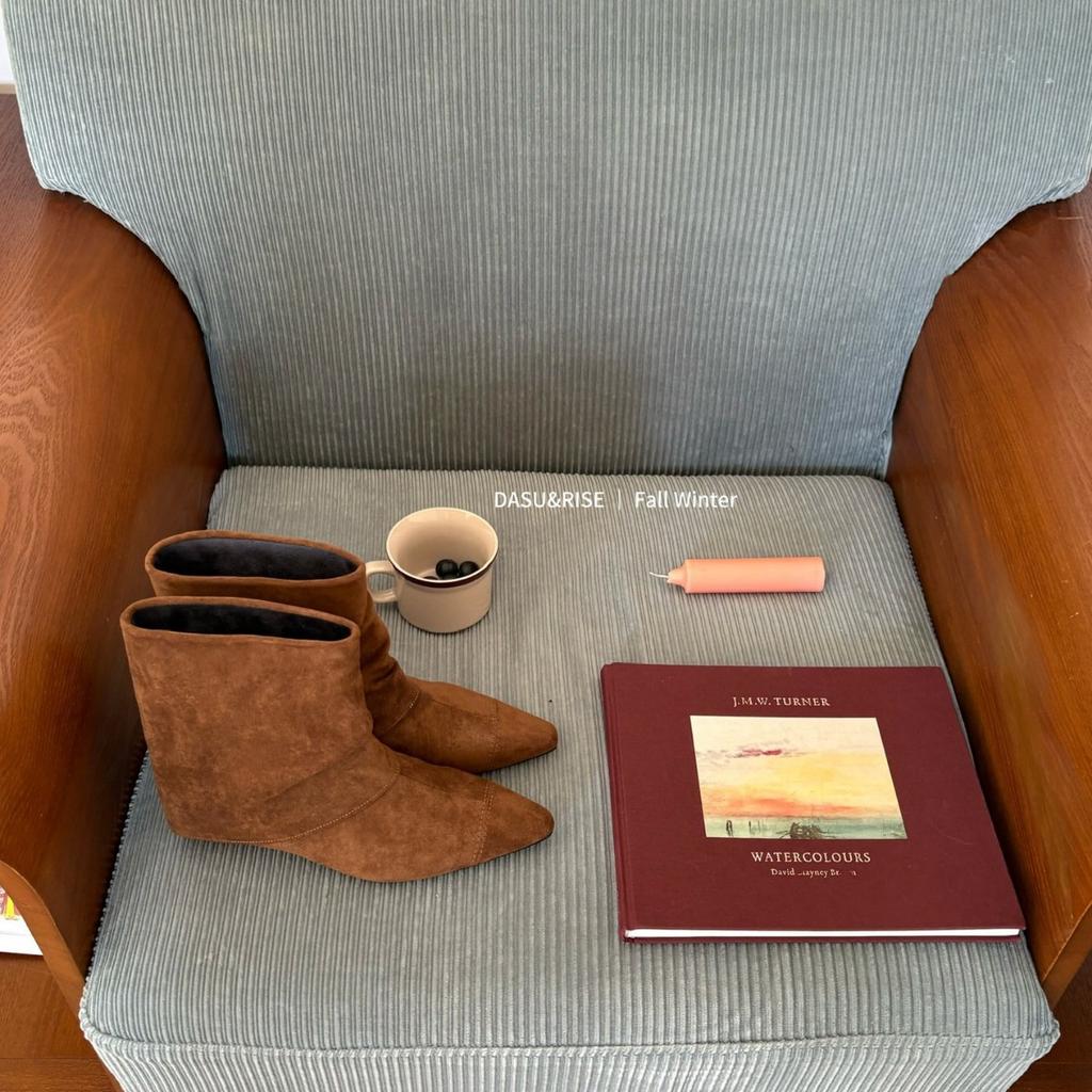 2025 New Pointed Suede Inner Heel Low Trouser Tube Boots Versatile Thin Martin Women's Short Boots