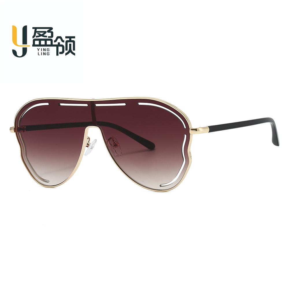 Funny oversized hollow sunglasses women high quality beach sunscreen glasses metal Internet celebrity sunglasses