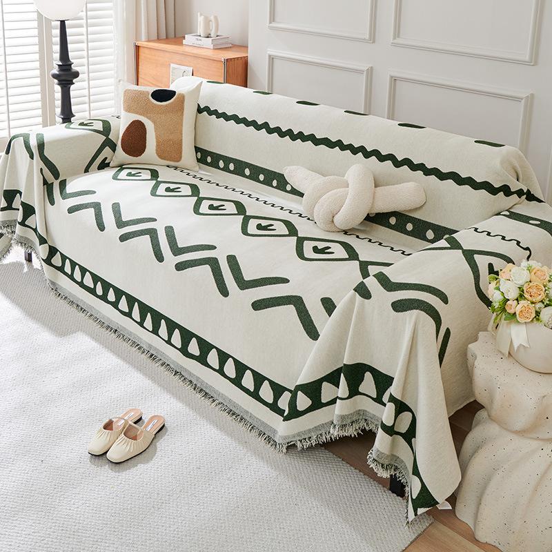 Bohemian Style Sofa Cover for All Seasons, Chenille Non-slip Cover Cloth, Black and White Sofa Cover, High-end Cover