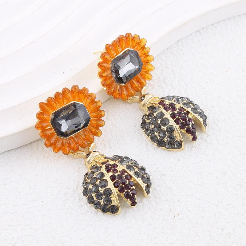 Bee Sunflower Vacation Wind Earrings Animal Diamond Exaggerated Color Daily Pass Earrings