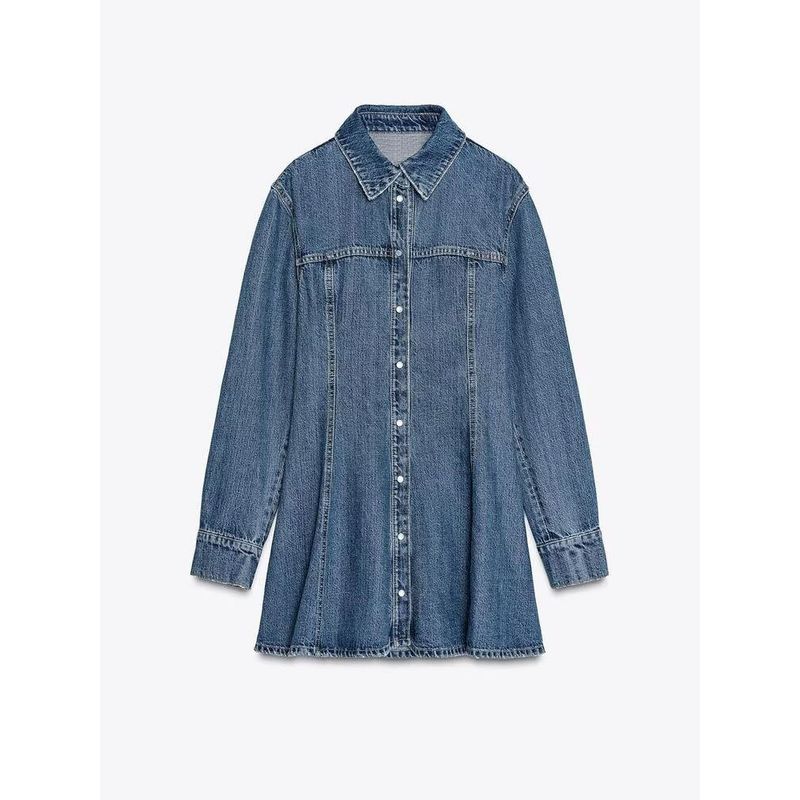

Za2025 Spring New Women s Clothing Elegant Single-Breasted Lapel Long Sleeves Denim Mini Dress 8197083 Dark Blue L