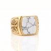 White Howlite Ring, 925 Sterling Silver Ring, Natural Howlite Men's Ring, Vintage Look Signet Ring, Mens Ring, Gift For Him