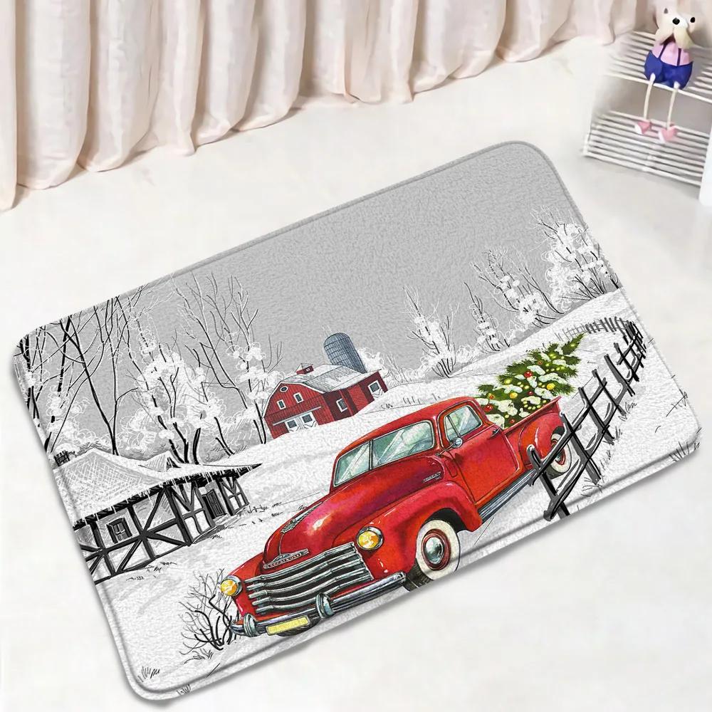 Red Christmas Shower Curtain Set Green Pine Branches Rope Ball Winter New Year Xmas Bathroom Decor Rug Bath Mat Toilet Lid Cover