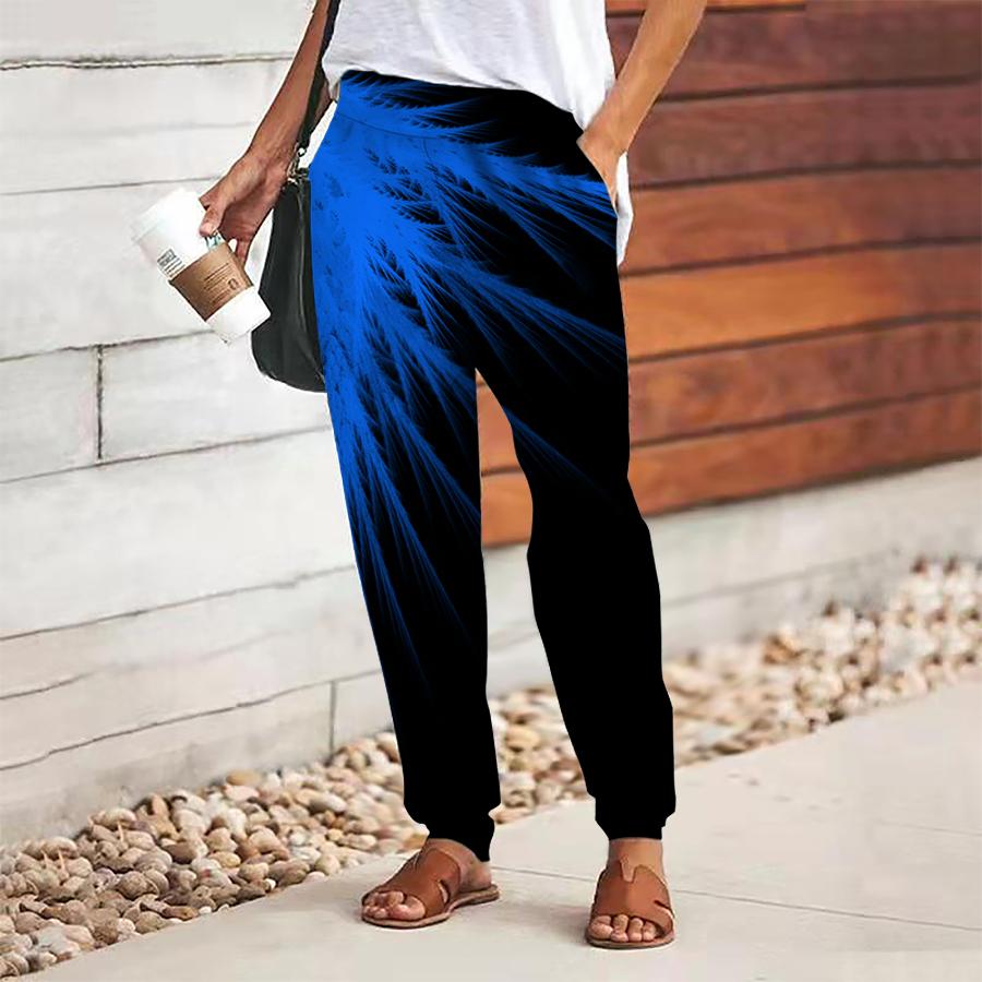 

Women Abstract Printing Pants Lace Up Elastic Waist Loose Trousers Casual Long Pants Trousers with Pockets XS синій