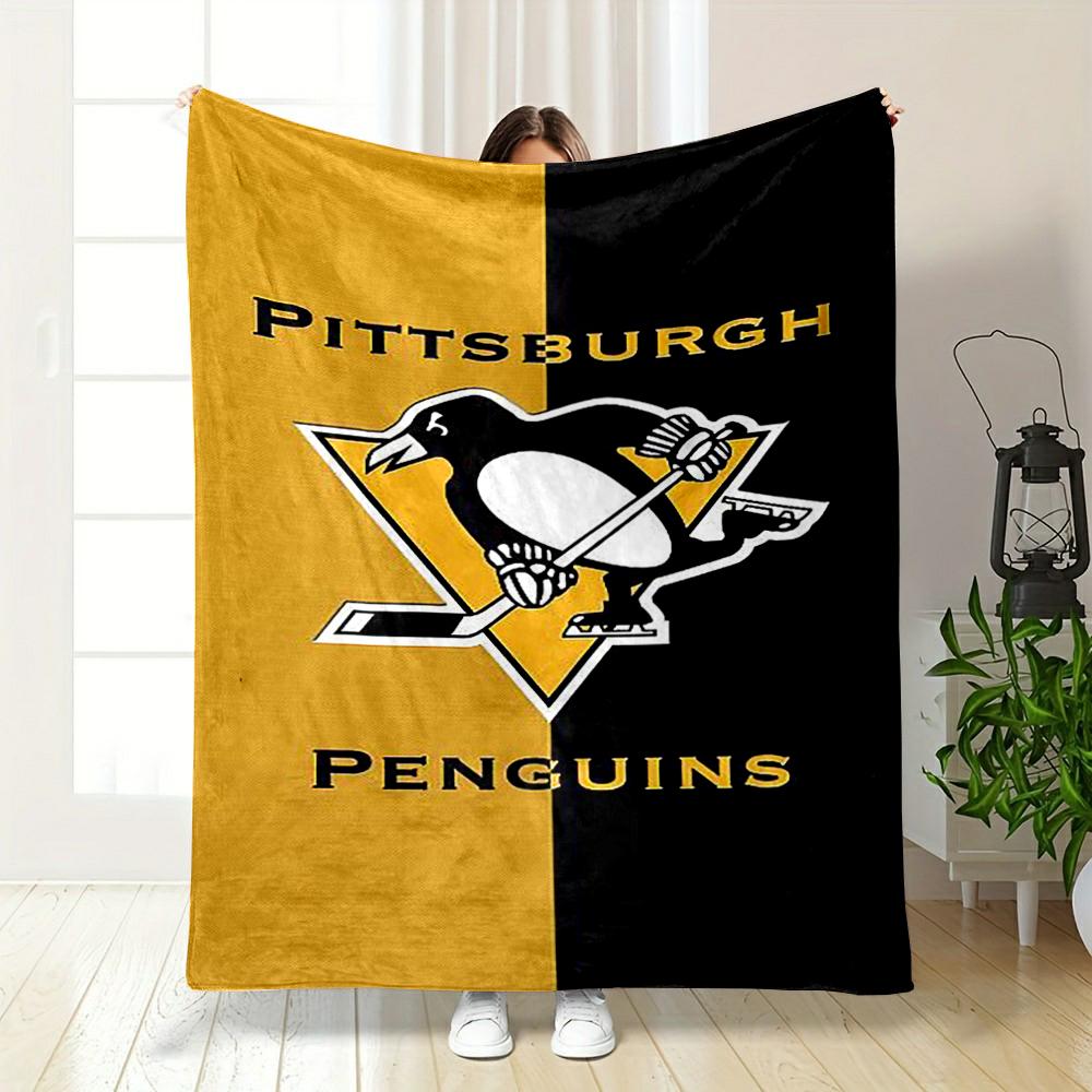 Pittsburgh Penguins Logo Hockey Design Flanelldecke für Schlafzimmer, Wohnzimmer, Sofa und Nickerchen