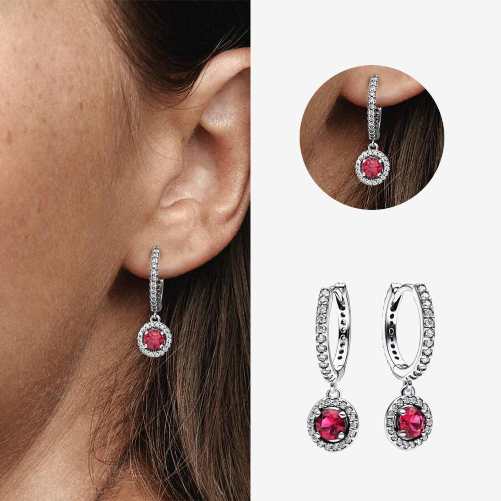 Authentic 925 Silver Cherry Blossom Bow Heart Hoop Stud Drop Earrings plata de ley Jewelry DIY Birthday Gift Original