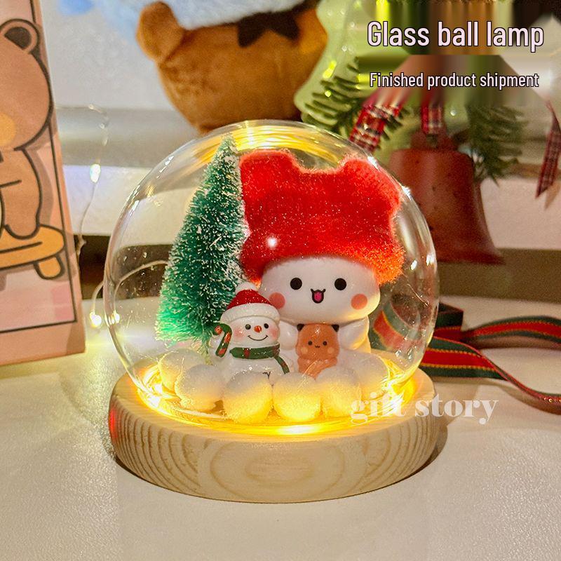 One Two Bubu Cute Luminous Glass Christmas Crystal Ball Night Light Gift for Girls & Best Friends
