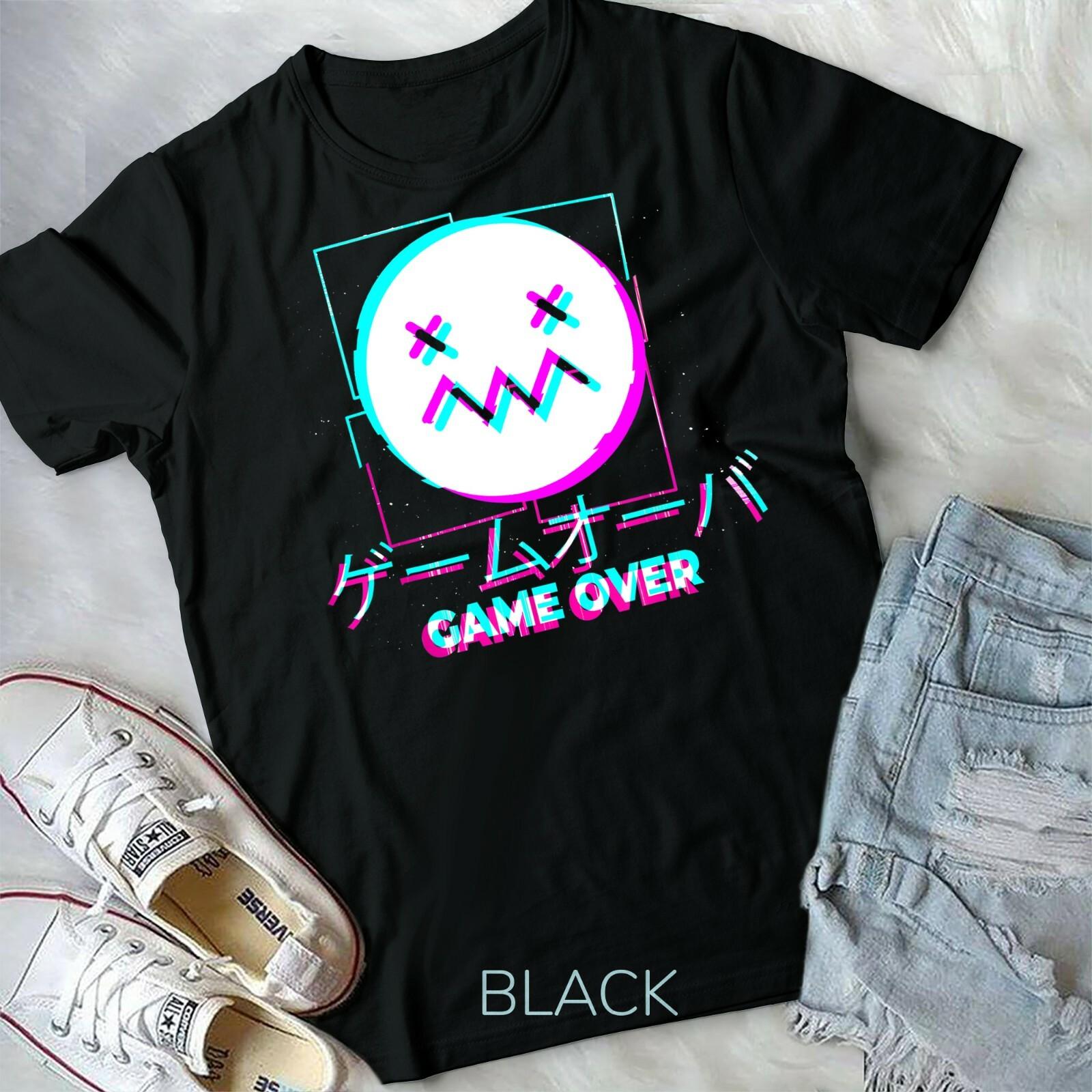 Japanese Glitch Sad Anime Girl Boy Game Over Aesthetic Unisex Form T-shirt M