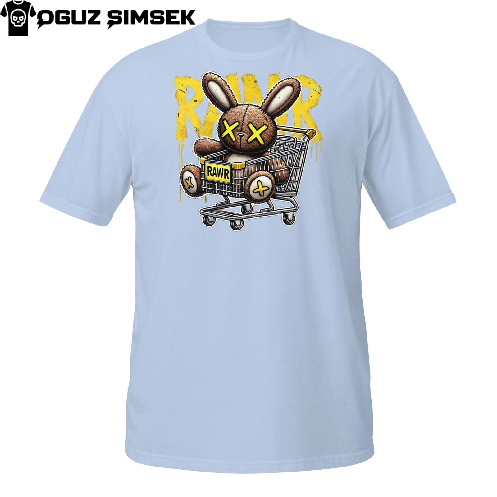 Crazy Plush Bunny T-Shirt Mens Womens Tees Top – X-Eyed Rabbit in Cart RAWR Street Art Graphic Tee S
