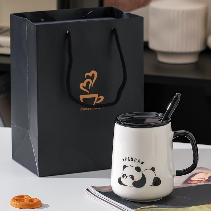 Panda Ceramic Mug with Lid and Spoon - Creative Gift for Home, Office, or Student