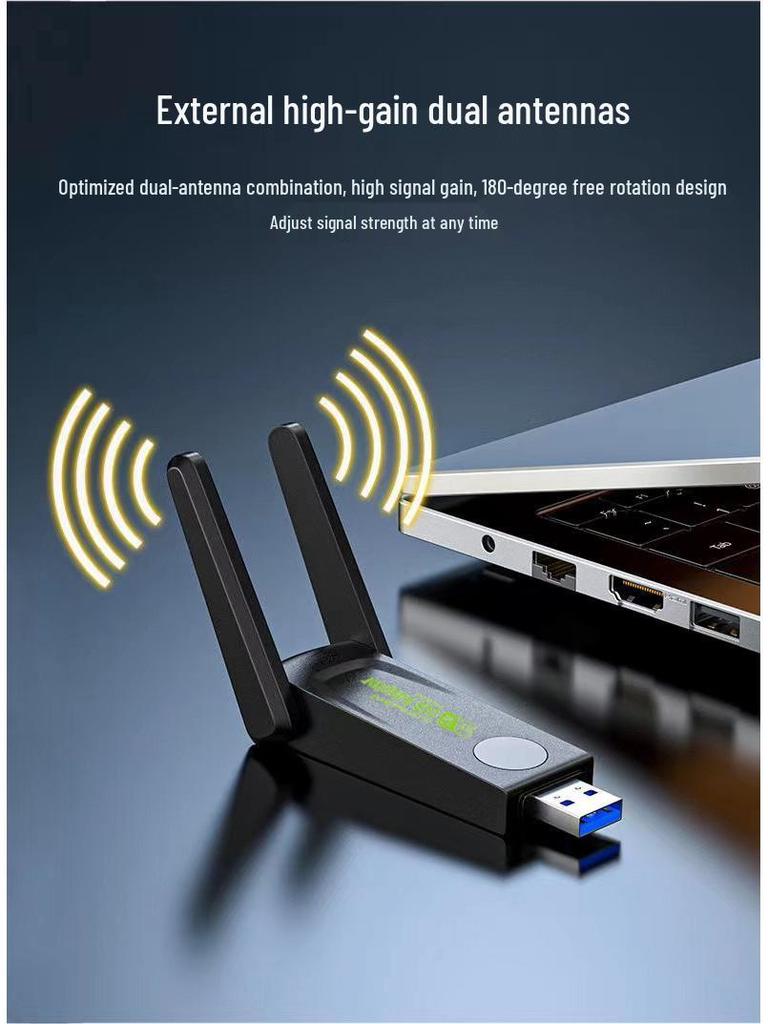 1300M Dual-Band Wireless Network Adapter 5G - Plug & Play for Laptop/Desktop